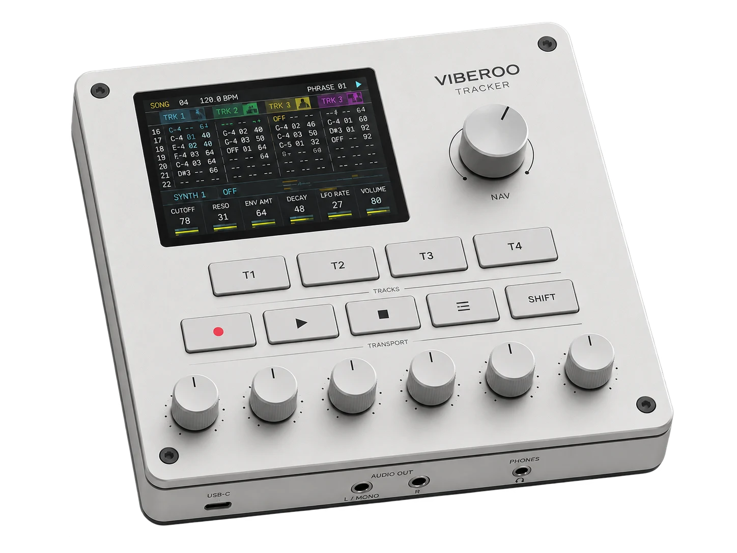 Viberoo Tracker synthesizer viewed from above